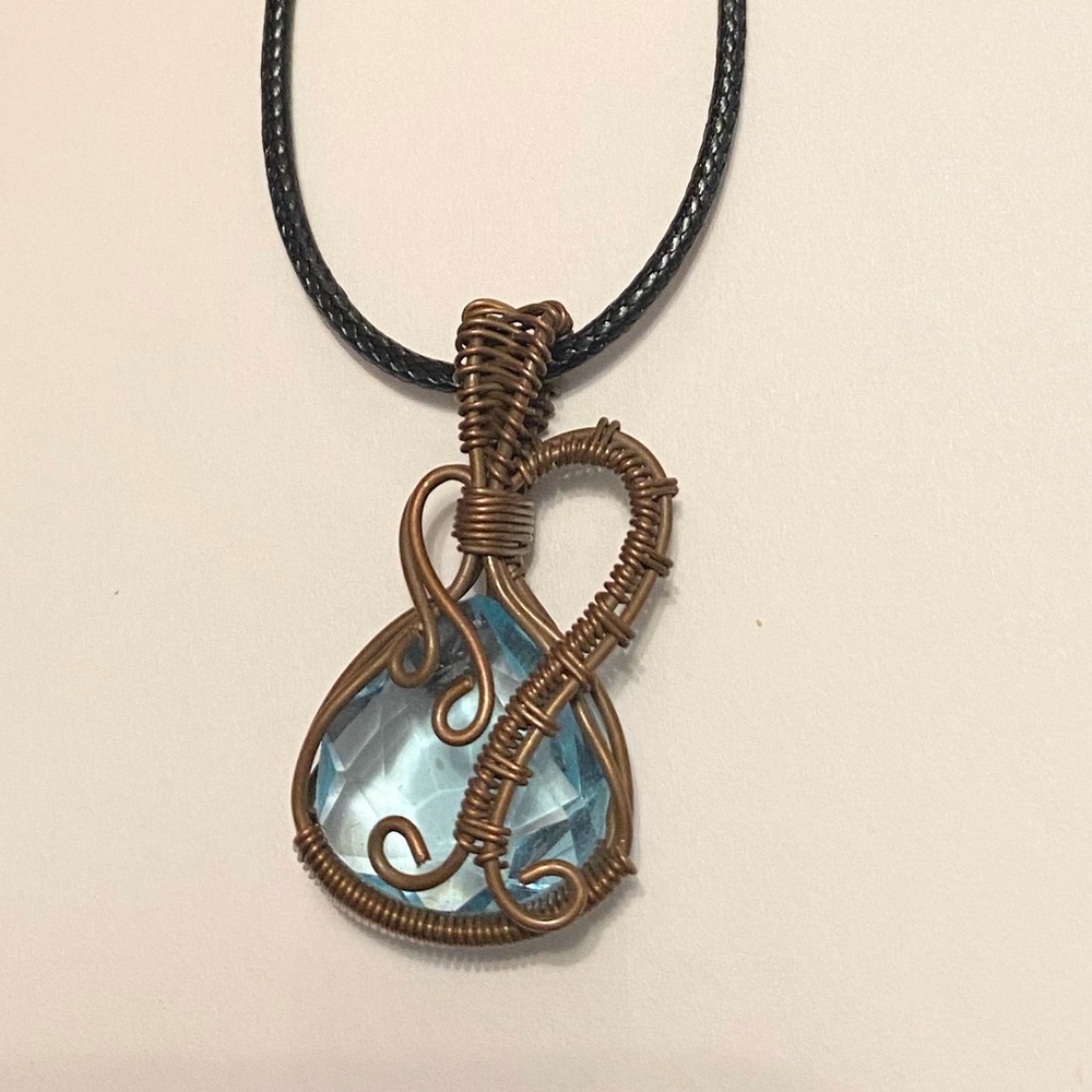 Elegant Blue Quartz Wire Wrapped Pendant Necklace